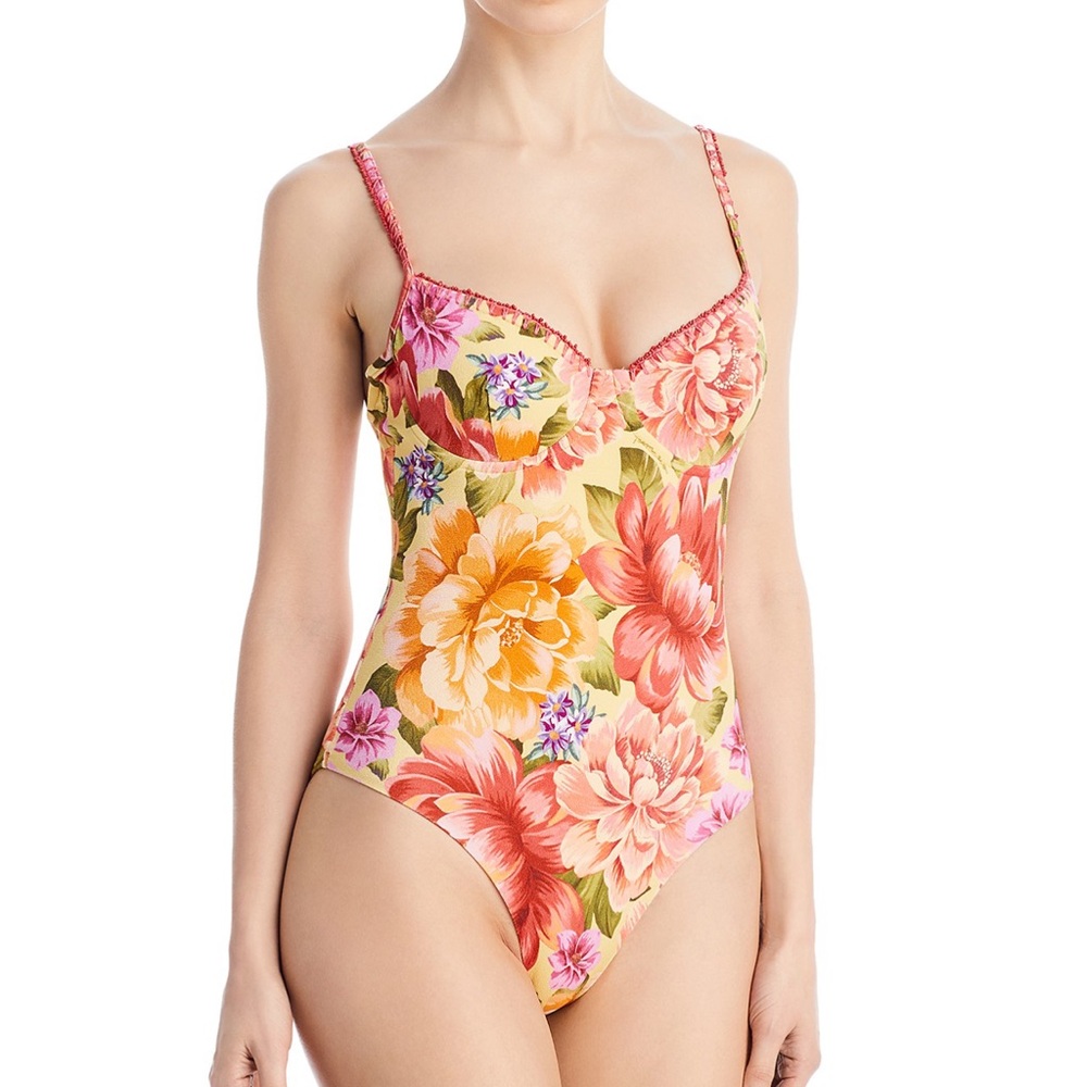 NWT - FARM Rio - Lia Embellished Floral Print Underwire One Piece Swimsuit